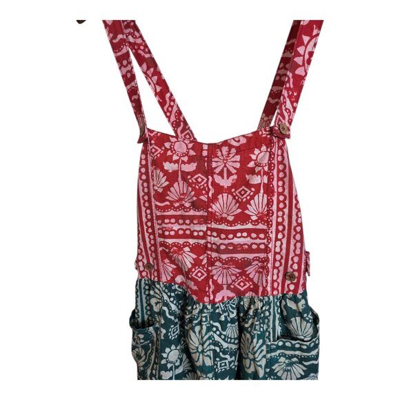 Free People Red Palm Bay Printed Shortalls Multicolor Floral Print Pockets Large - Picture 3 of 16